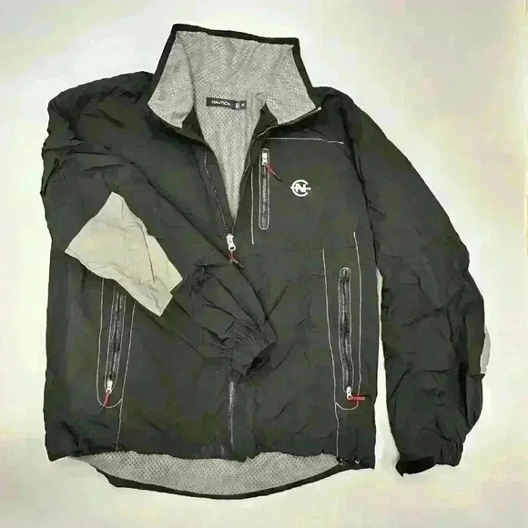 Nautica Men's Black Windbreaker Jacket - Size XL - Drawstring Cord Pockets - Picture 3 of 10